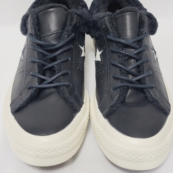 NWOB CONVERSE ONE STAR LOW STREET LEATHER WARMER 'BLACK' - FAUX FUR LINING - Picture 10 of 12